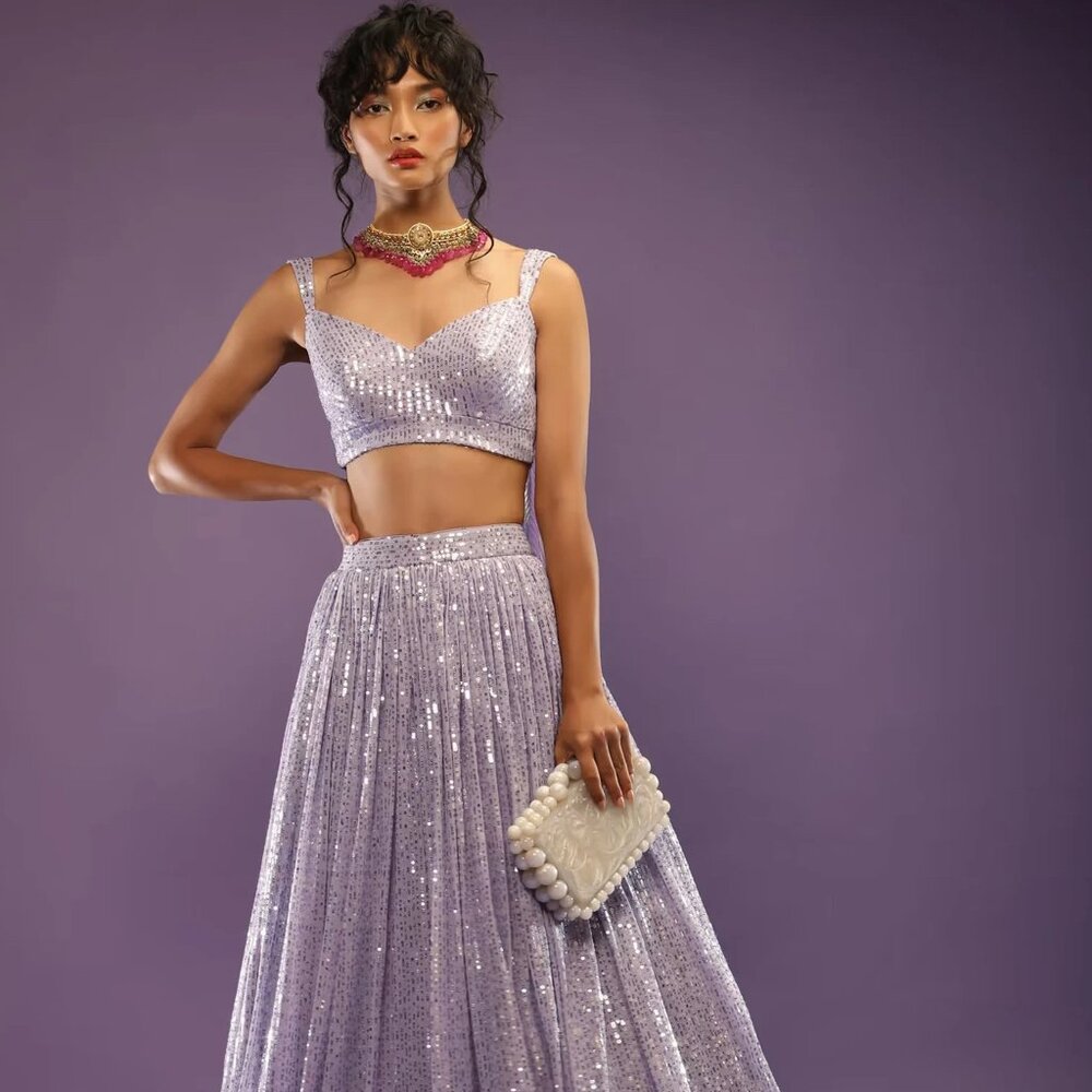 Lavender Sequins Lehenga with Shimmer Attached Dupatta